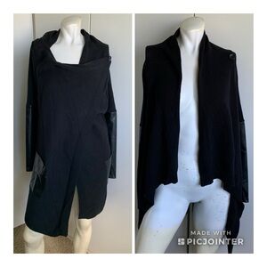 BlankNYC small black long sleeve knit cardigan vegan leather sleeves
